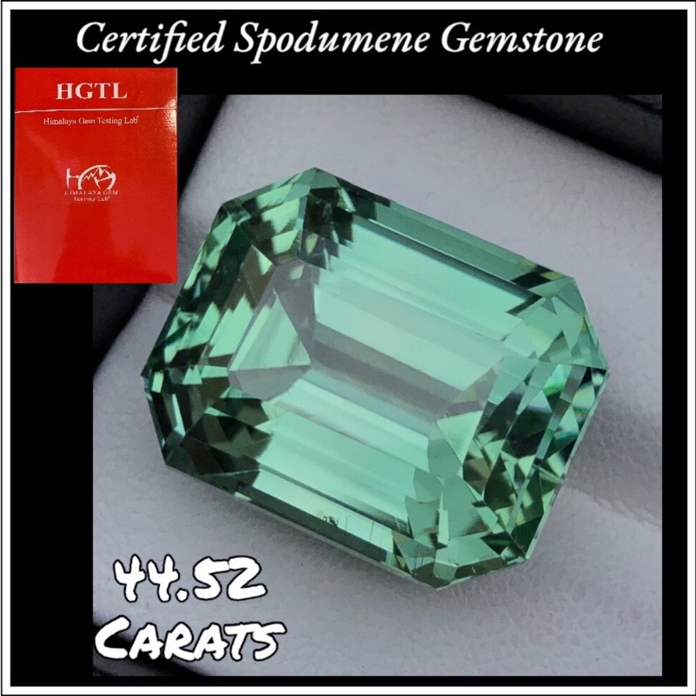 44.52 (CT)CERTIFIED Natural Green Spodumene Cut Gemstone